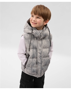 Жилет для мальчика утепленный стеганый из плащовки с принтом серый Gulliver