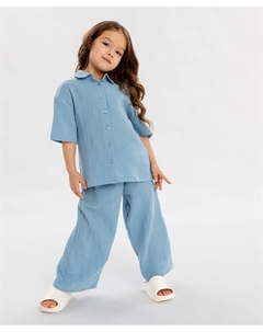 Брюки текстильные голубые для девочки Button blue
