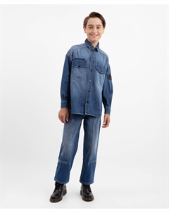 Джинсы прямого кроя на флисе с потёртостями синие для мальчика Gulliver