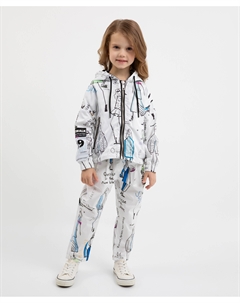 Брюки из поплина с динамичным рисунком белые для девочек Gulliver