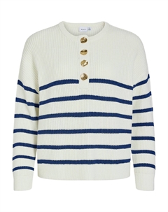 Пуловер в полоску с воротником на пуговицах белый Vila