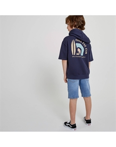 Свитшот с капюшоном и короткими рукавами из мольтона синий Laredoute