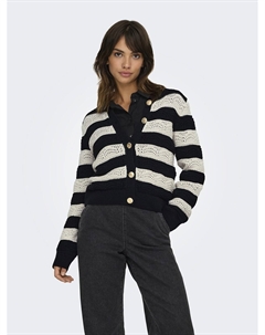 Кардиган с круглым вырезом в полоску черный Only