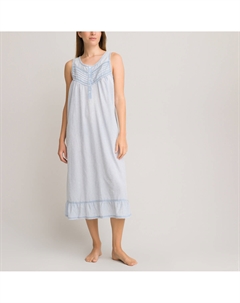 Ночная сорочка из хлопкового плуметиса без рукавов синий Laredoute