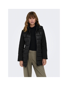 Пуховик стеганый средней длины с капюшоном черный Laredoute