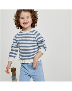 Пуловер с круглым вырезом из тонкого трикотажа в полоску с воланом бежевый La redoute collections