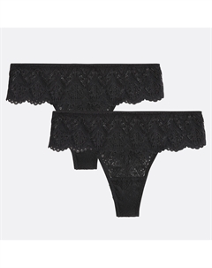 Комплект из 2 кружевных стрингов Lison черный La redoute collections