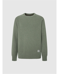 Пуловер с круглым вырезом из хлопка и альпаки зеленый Laredoute