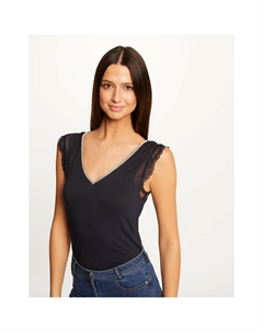 Топ на широких бретелях с кружевом синий Laredoute