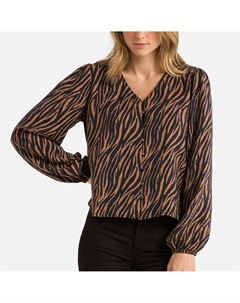 Блузка с принтом и V-образным вырезом синий Jdy