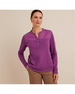 Футболка с круглым вырезом с разрезом спереди и длинными рукавами фиолетовый Laredoute