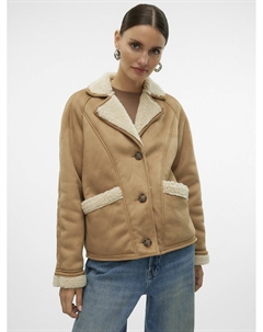 Пальто короткое из шерпы каштановый Vero moda