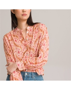 Блузка с воротником-стойкой длинными рукавами с принтом розовый Laredoute