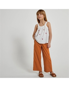 Брюки широкие из ткани расшитой гладью каштановый Laredoute