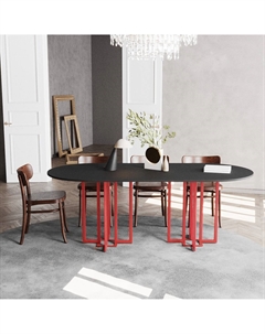 Обеденный стол на 8 персон из дерева и металла красный Laredoute