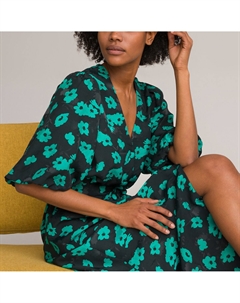 Платье длинное с V-образным вырезом и рукавами 34 цветочный принт черный La redoute collections