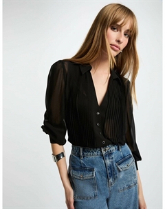 Рубашка с длинными рукавами и плиссировкой черный Morgan