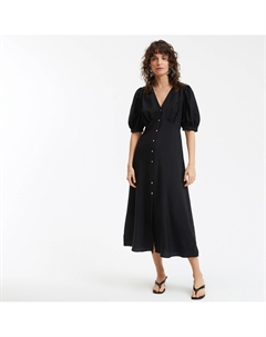 Длинное платье V-образный вырез рукава длиной до локтя черный La redoute collections