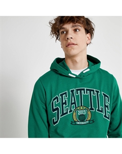 Свитшот из мольтона с принтом с капюшоном зеленый La redoute collections