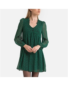 Платье-трапеция короткое с принтом V-образный вырез зеленый Laredoute