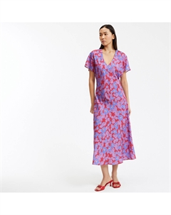 Платье длинное с цветочным мотивом V-образный вырез короткие рукава разноцветный La redoute collections