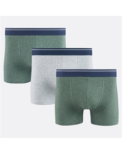 Комплект из трех трусов-боксеров двое однотонных одни в полоску зеленый La redoute collections