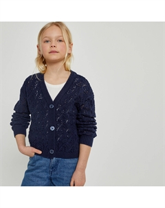 Кардиган с V-образным вырезом из тонкого ажурного трикотажа синий La redoute collections