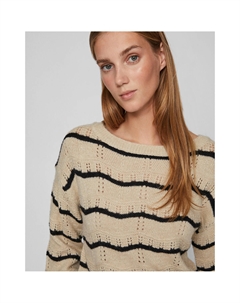 Пуловер ажурный в полоску бежевый Vila
