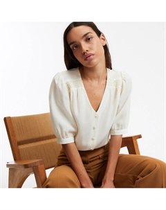 Блузка струящаяся с V-образным вырезом и короткими рукавами бежевый La redoute collections