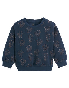 Свитшот из мольтона с круглым вырезом и принтом волки синий Laredoute