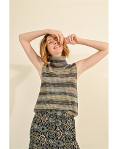 Пуловер разноцветный без рукавов с высоким воротником серый Laredoute