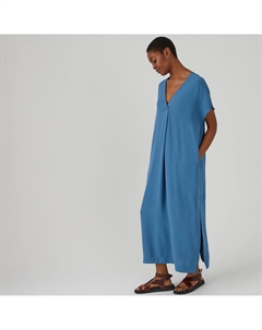 Платье длинное с V-образным вырезом короткими рукавами синий Laredoute