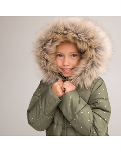 Куртка стеганая с капюшоном с искусственным мехом зеленый Laredoute