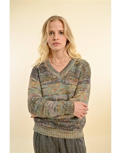 Пуловер разноцветный крапчатый с V-образным вырезом серый Laredoute