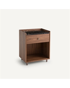 Прикроватный столик из массива ореха шпона и мрамора Noham оранжевый Laredoute