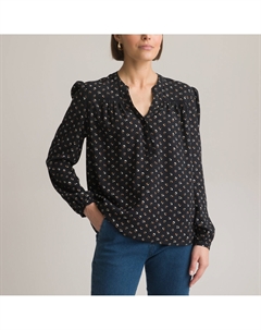 Блузка с принтом кружевная вставка длинные рукава черный Laredoute