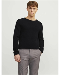 Пуловер тонкий с круглым вырезом из рифленого трикотажа черный Jack & jones