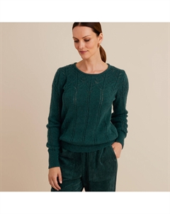 Пуловер с круглым вырезом из тонкого трикотажа пуантель зеленый Laredoute