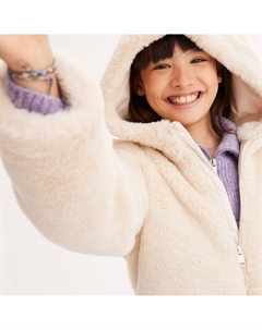 Пальто из пушистой ткани с капюшоном бежевый Laredoute