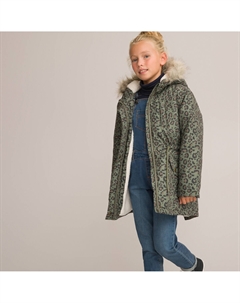 Парка с принтом и капюшоном с искусственным мехом зеленый Laredoute