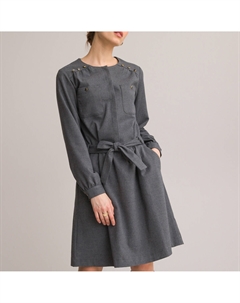 Платье прямое из фланели с длинными рукавами серый Laredoute