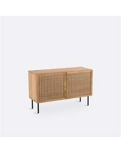 Шкаф для посуды из массива тика и плетеного ротанга Tekora бежевый Laredoute