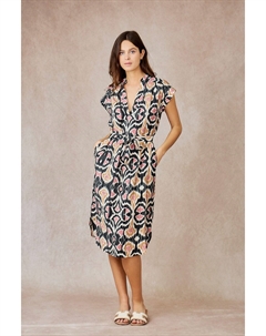 Платье средней длины с набивным рисунком рукав короткий V-образный вырез черный See u soon