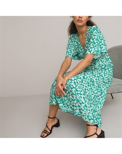 Платье длинное с V-образным вырезом и рукавами-бабочками цветочный принт разноцветный Laredoute