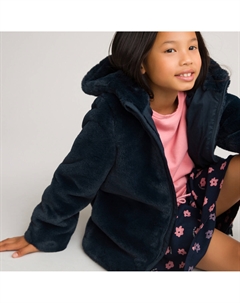 Пальто из пушистой ткани с капюшоном синий La redoute collections