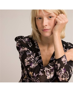 Платье-карандаш короткое с цветочным принтом черный Laredoute