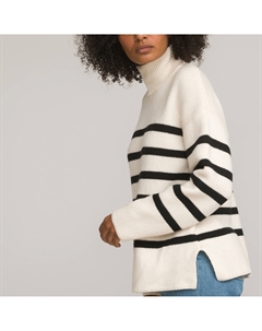Пуловер с воротником-стойкой в полоску черный Laredoute