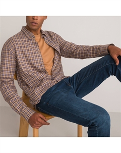 Рубашка зауженная с американским воротником в клетку бежевый Laredoute