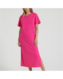 Платье-футболка длинное с круглым вырезом и короткими рукавами розовый Laredoute