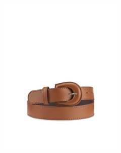 Кожаный ремень с пряжкой каштановый Laredoute